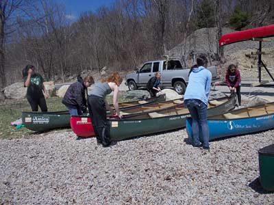 Loading canoes at Manville Dam