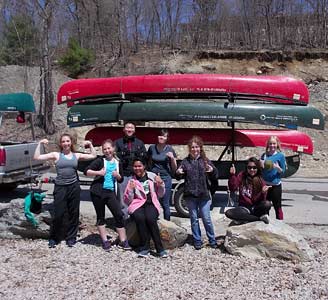 Group photo with canoe trailer
