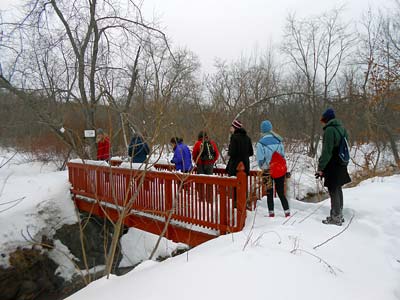 Group crossing foot bridge