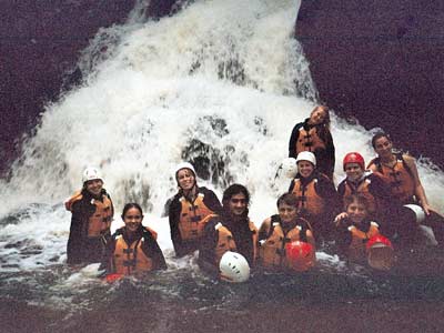 Group in waterfall